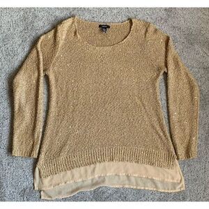 Alfani Women's Knit Sweater‎ Gold Sequin Metallic Sparkles Long Sleeved MEDIUM